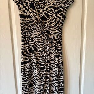 Alfani Black and Cream Twist-Front Midi Dress